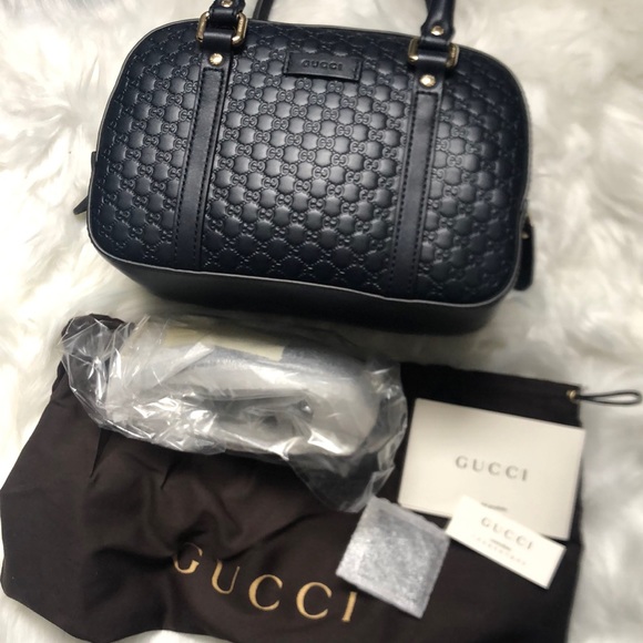 🆕💯% Auth Gucci Navy Blue Satchel Microguccissima Bag - Picture 10 of 15